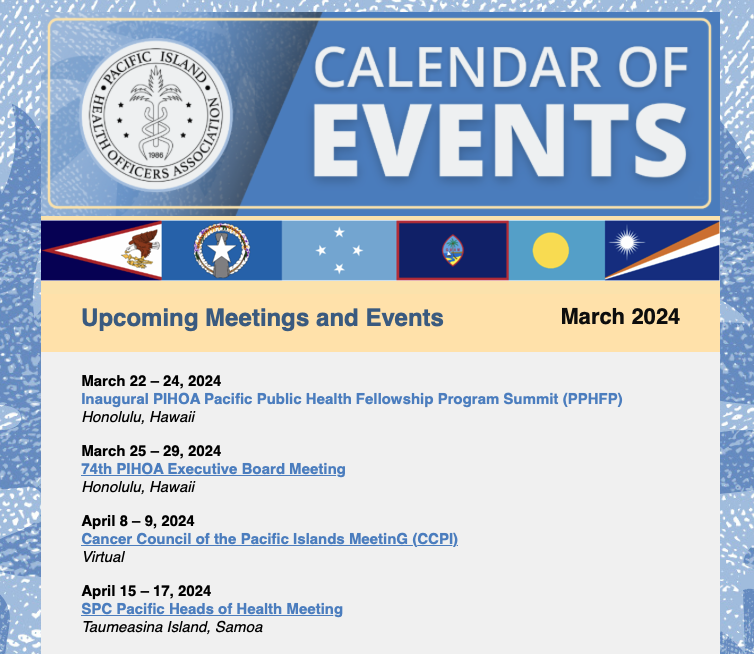 PIHOA E-Blast: Calendar of Events – March 2024